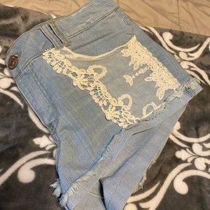 Rewind light wash and lace Jean shorts, size 15